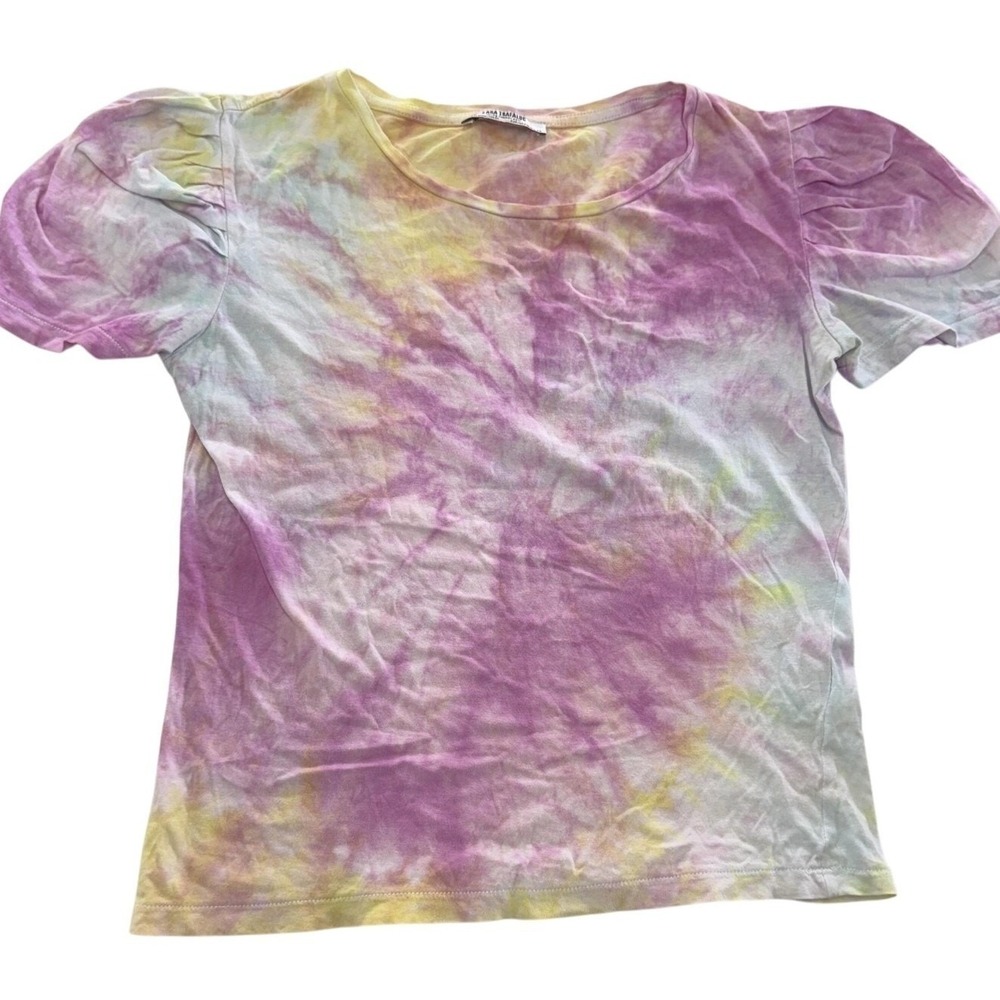 Zara Shirt Womens Medium Purple Tie Dye Puff Sleeve Boho Festival - Picture 2 of 8